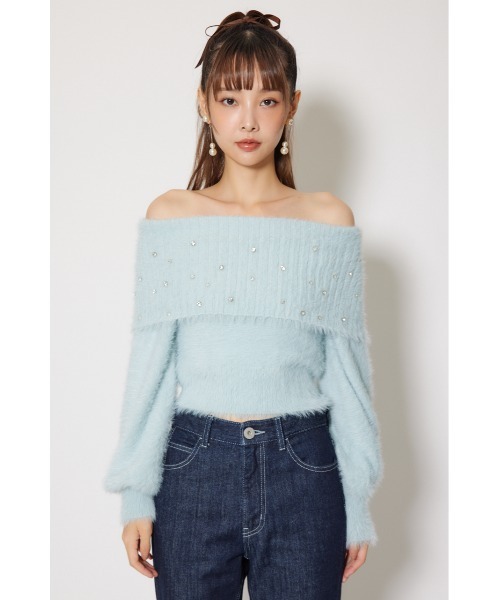 rienda（リエンダ）の「オフショルビジューシャギーニットトップス 秋服 冬服（ニット/セーター・レディース・ホワイト/ピンク/ブルー・FREE）」の8枚目の写真