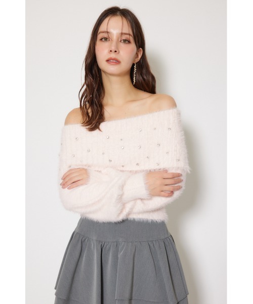 rienda（リエンダ）の「オフショルビジューシャギーニットトップス 秋服 冬服（ニット/セーター・レディース・ホワイト/ピンク/ブルー・FREE）」の9枚目の写真
