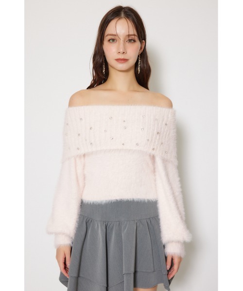 rienda（リエンダ）の「オフショルビジューシャギーニットトップス 秋服 冬服（ニット/セーター・レディース・ホワイト/ピンク/ブルー・FREE）」の14枚目の写真
