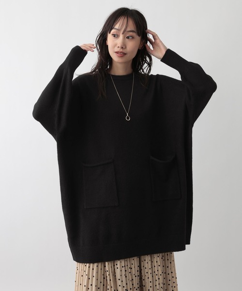 FOUND GOOD（ファウンドグッド）の「ポケツキBIGチュニックニット（ニット/セーター・レディース・ブラウン系8/ブラック/グレー系5/ブルー系5・L/M）」の2枚目の写真