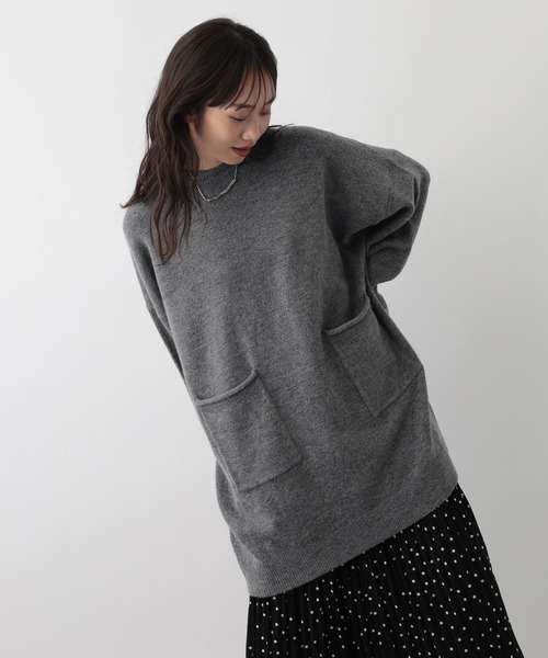 FOUND GOOD（ファウンドグッド）の「ポケツキBIGチュニックニット（ニット/セーター・レディース・ブラウン系8/ブラック/グレー系5/ブルー系5・L/M）」の12枚目の写真