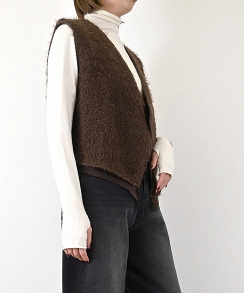 STYLEBLOCK（スタイルブロック）の「ブークレーシャギーニットソージレ（ベスト・レディース・ホワイト/ブラウン/ブラック・M）」の7枚目の写真