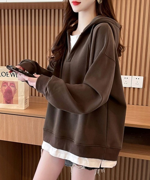 SallyLunn(サリーラン)の「無地裏起毛フーディー(パーカー・レディース・ブラウン/アイボリー・MEDIUM/LARGE)」の1枚目の写真