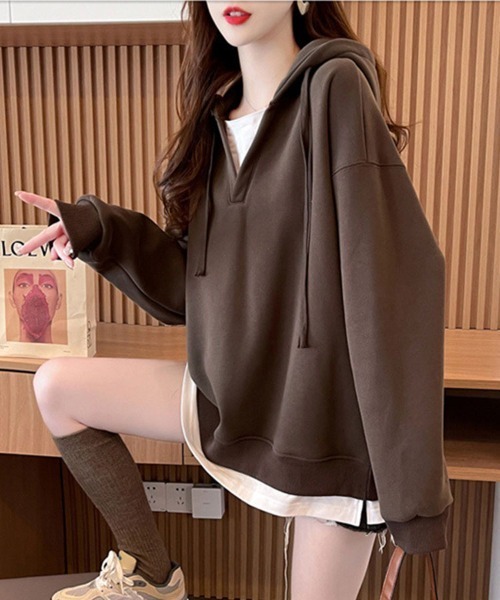 SallyLunn(サリーラン)の「無地裏起毛フーディー(パーカー・レディース・ブラウン/アイボリー・MEDIUM/LARGE)」の3枚目の写真