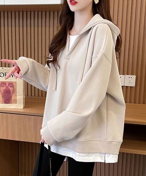 SallyLunn(サリーラン)の「無地裏起毛フーディー(パーカー・レディース・ブラウン/アイボリー・MEDIUM/LARGE)」の4枚目の写真