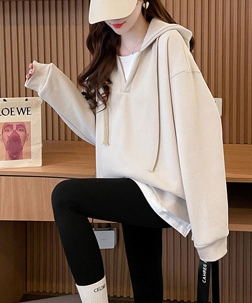 SallyLunn(サリーラン)の「無地裏起毛フーディー(パーカー・レディース・ブラウン/アイボリー・MEDIUM/LARGE)」の5枚目の写真