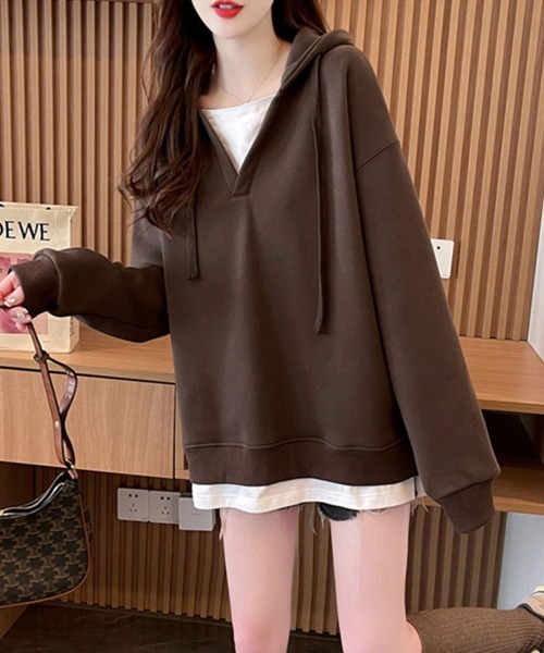 SallyLunn(サリーラン)の「無地裏起毛フーディー(パーカー・レディース・ブラウン/アイボリー・MEDIUM/LARGE)」の7枚目の写真