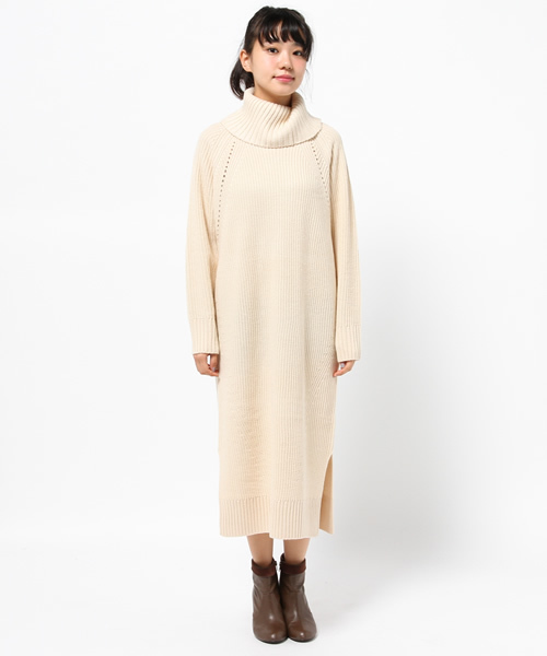 Heather（ヘザー）の「タートルネックカタアゼロングワンピース　709310（ワンピース・レディース・ブラック/アイボリー/ダークブラウン・FREE）」の5枚目の写真