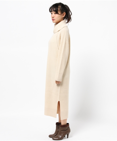 Heather（ヘザー）の「タートルネックカタアゼロングワンピース　709310（ワンピース・レディース・ブラック/アイボリー/ダークブラウン・FREE）」の6枚目の写真