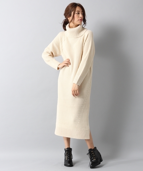 Heather（ヘザー）の「タートルネックカタアゼロングワンピース　709310（ワンピース・レディース・ブラック/アイボリー/ダークブラウン・FREE）」の12枚目の写真