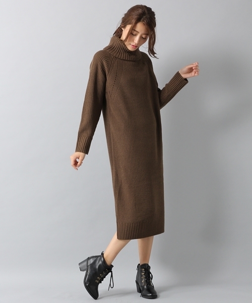 Heather（ヘザー）の「タートルネックカタアゼロングワンピース　709310（ワンピース・レディース・ブラック/アイボリー/ダークブラウン・FREE）」の11枚目の写真