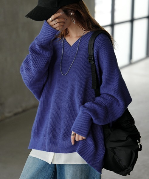 Goodenough ネイビー/クリーム セーター U字ネック ue_242019_beige.jpg