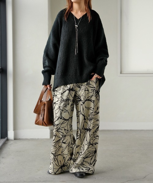 チクチクしないざっくり編み Vネックリブニット 綿100%（ニット