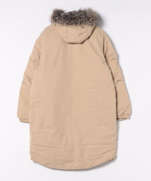 ファーフード付きロングダウン風コート／グレー・ベージュ・ピンク
