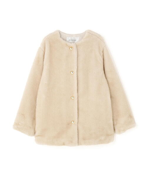 ◇フェイクファーノーカラーハーフコート（ノーカラーコート