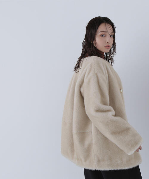 ナチュラルビューティーベーシック（NATURAL BEAUTY BASIC）/フェイクファーノーカラーハーフコート ◇フェイクファーノーカラーハーフコート（ノーカラーコート