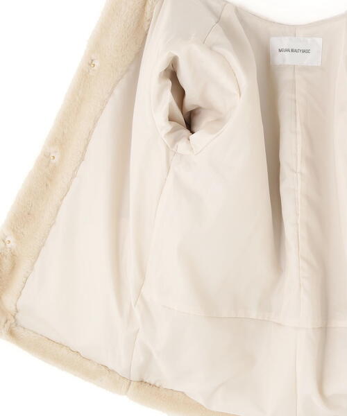 ◇フェイクファーノーカラーハーフコート（ノーカラーコート