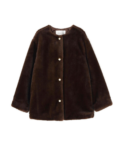 ◇フェイクファーノーカラーハーフコート（ノーカラーコート