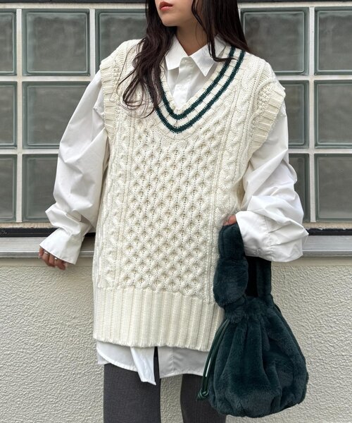 WILLOW（ウィロー）の「【willow】チルデンニットベスト（ベスト・レディース・グレー/オフホワイト・ONE SIZE）」の3枚目の写真