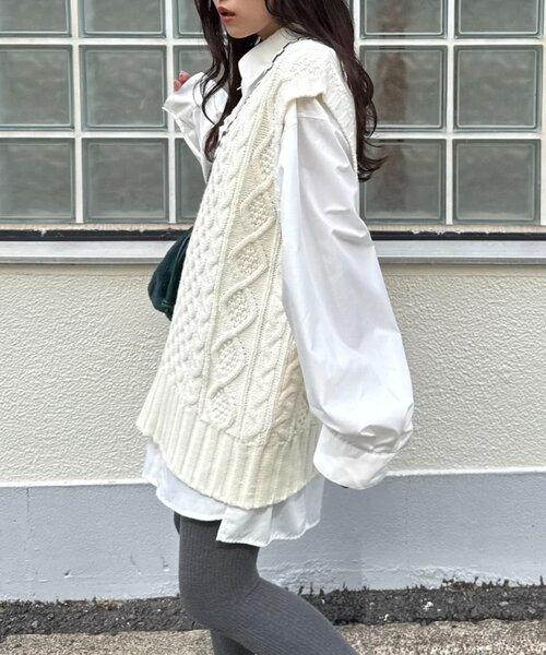 WILLOW（ウィロー）の「【willow】チルデンニットベスト（ベスト・レディース・グレー/オフホワイト・ONE SIZE）」の6枚目の写真