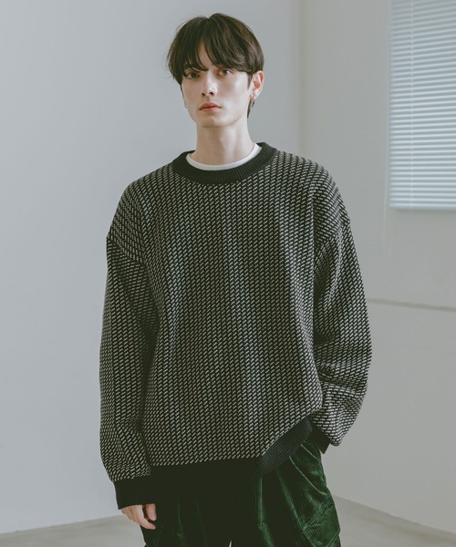 RAGEBLUE(レイジブルー)の「バーズアイニットクルー(ニット/セーター・メンズ・ホワイト/ブラック・MEDIUM/LARGE)」の2枚目の写真