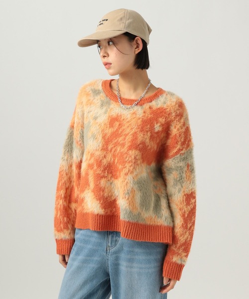 BAYFLOW（ベイフロー）の「ミックスシャギーニットプルオーバー（ニット/セーター・レディース・グレー/ライトベージュ/ネイビー/ピンク/オレンジ/ブラウン・FREE）」の6枚目の写真