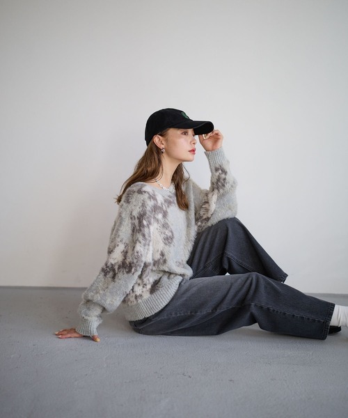 BAYFLOW（ベイフロー）の「ミックスシャギーニットプルオーバー（ニット/セーター・レディース・グレー/ライトベージュ/ネイビー/ピンク/オレンジ/ブラウン・FREE）」の12枚目の写真