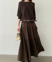 ABITOKYO（アビトーキョー）の「ベルト付きドルマンニット＆ティアードプリーツスカートセットアップ（セットアップ）」