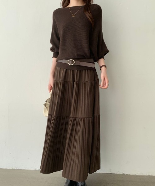 クロップド丈トレーナー ドルマン ニットプリーツスカート