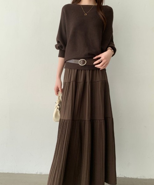 セール】ベルト付きドルマンニット＆ティアードプリーツスカート
