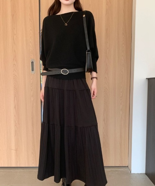 セール】ベルト付きドルマンニット＆ティアードプリーツスカート