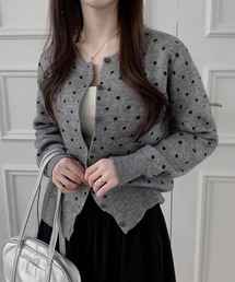 ノーカラージャケット（グレー/灰色系・ウール・ニット