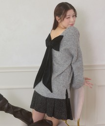 Ambre Neige（アンブルネージュ）の「back velor ribbon v neck knit / バックベロアリボンVネックニット（ニット/セーター）」
