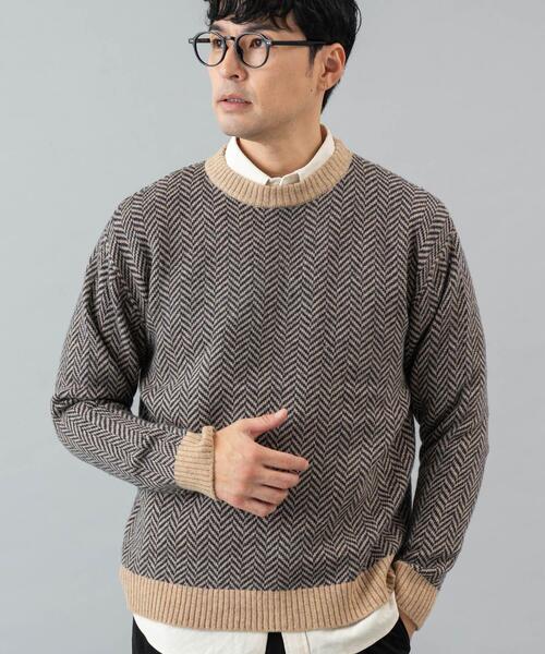URBAN RESEARCH ROSSO MEN(アーバンリサーチロッソメン)の「『XLサイズあり』ヘリンボーン柄クルーネックニット(ニット/セーター・メンズ・ネイビー/アイボリー/グレー系その他/ブラック/グレー・SMALL/MEDIUM/LARGE/X-LARGE)」の4枚目の写真
