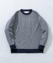 『XLサイズあり』ヘリンボーン柄クルーネックニット