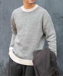 URBAN RESEARCH ROSSO MEN | 『XLサイズあり』ヘリンボーン柄クルーネックニット(ニット/セーター)