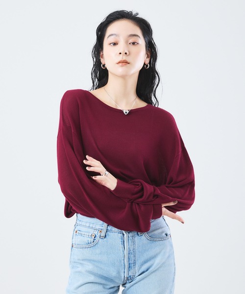 Muscat(マスカット)の「バックオープンニットトップス(ニット/セーター・レディース・ブラック/ベージュ/ロイヤルブルー/ワインレッド/ライトグレー・F)」の13枚目の写真