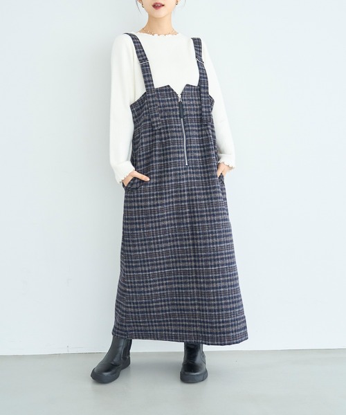 新色・再生産】チェック柄 フロントジップジャンスカ【585077