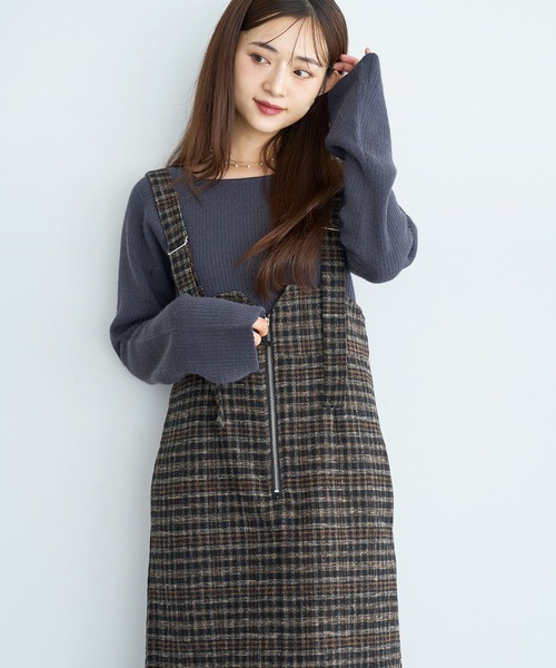 新色・再生産】チェック柄 フロントジップジャンスカ【585077