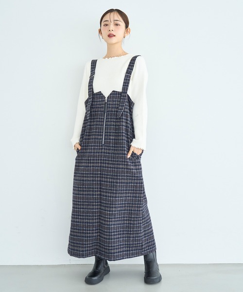 新色・再生産】チェック柄 フロントジップジャンスカ【585077