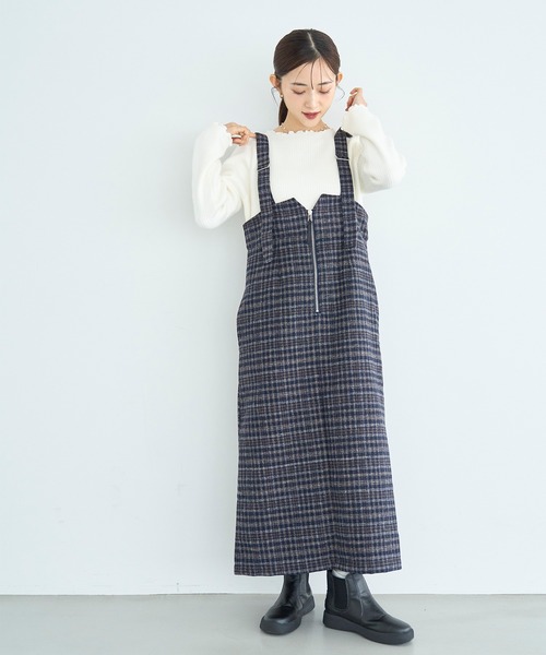 新色・再生産】チェック柄 フロントジップジャンスカ【585077