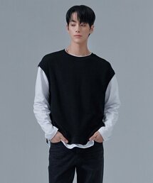 男性レイヤード配色Tシャツ-CERK5114B03