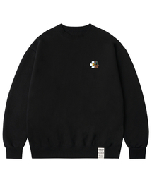 [UNISEX]レオパードフラワースマイル刺繍マンツーマン_ブラック