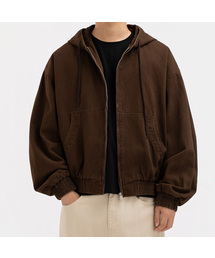 UNDEROFF（アンダーオフ）の「クロップフードジップアップワークジャケットブラウン（その他アウター）」