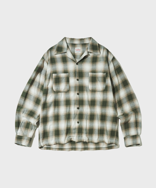 VINTAGE OPEN COLLAR CHECK SHIRT_GREEN CHECK