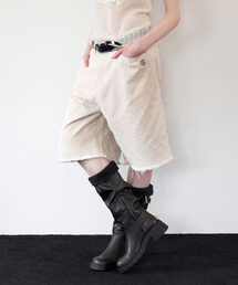 Diamond Punching Bermuda Pants - Beige
