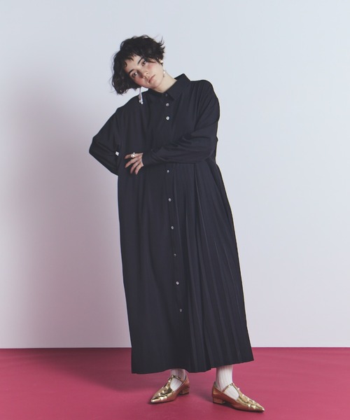 アシンメトリープリーツワンピース（ワンピース）｜manana suerte