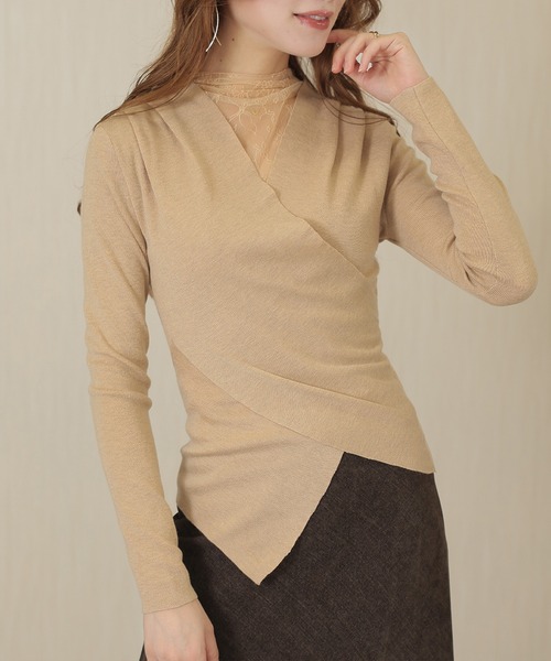 Lace Ladies(レースレディース)の「ウール混 レース ドッキング カシュクール トップス(その他トップス・レディース・ブラック/グレイッシュベージュ/ブラウン・FREE)」の3枚目の写真