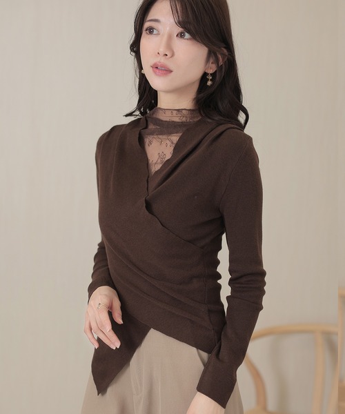 Lace Ladies(レースレディース)の「ウール混 レース ドッキング カシュクール トップス(その他トップス・レディース・ブラック/グレイッシュベージュ/ブラウン・FREE)」の12枚目の写真
