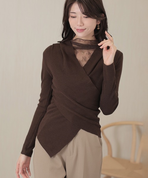 Lace Ladies(レースレディース)の「ウール混 レース ドッキング カシュクール トップス(その他トップス・レディース・ブラック/グレイッシュベージュ/ブラウン・FREE)」の4枚目の写真